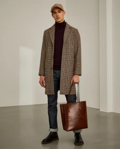 Sobretudo pied de poule em mistura de lã