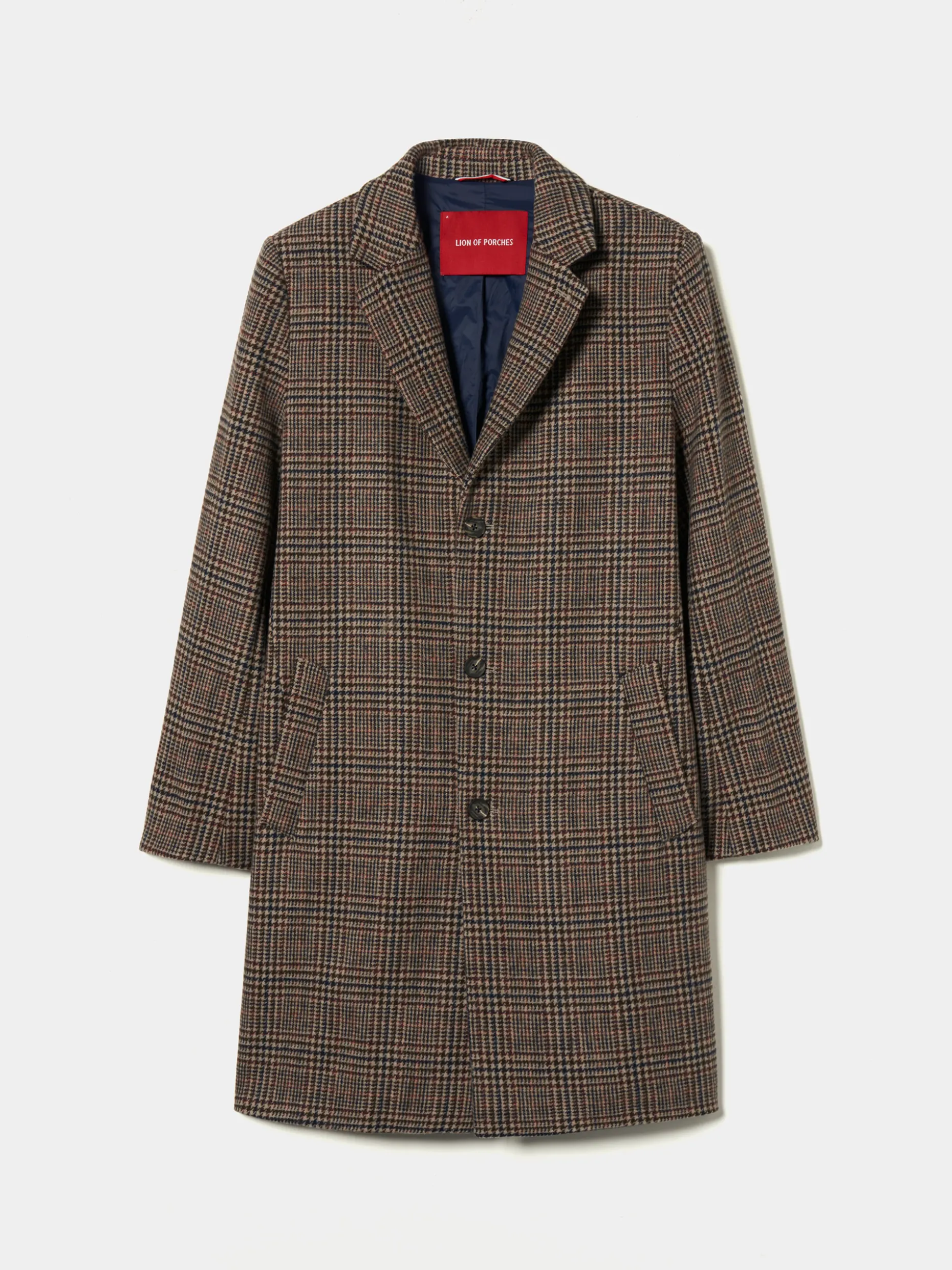 Sobretudo pied de poule em mistura de lã