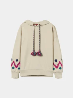 Sweater com capuz e bordado jacquard nas mangas