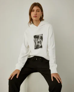 Sweater com capuz e estampado tropical