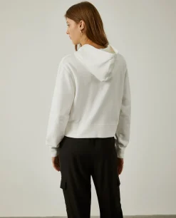 Sweater com capuz e estampado tropical