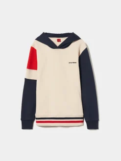 Sweater com capuz e mangas em contraste