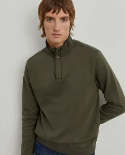 Sweater de algodão com botões e meio fecho