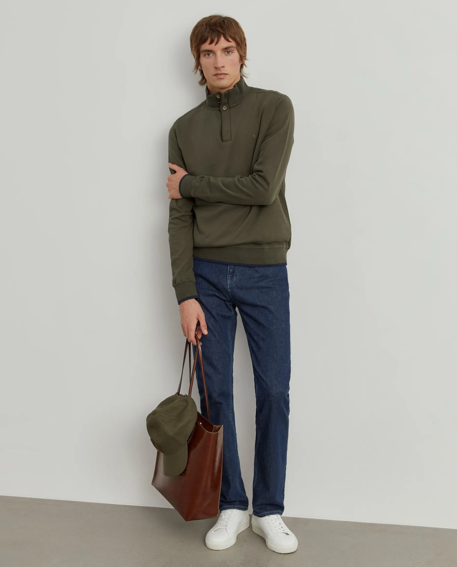 Sweater de algodão com botões e meio fecho