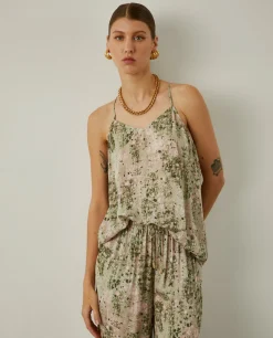 Top de alças fluido com padrão abstrato