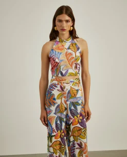 Top halter com padrão tropical