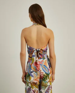 Top halter com padrão tropical