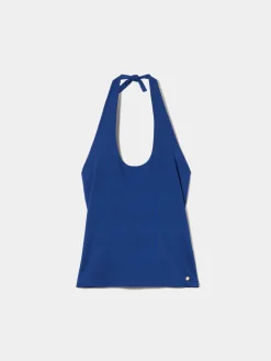 Top halter de malha com costas abertas