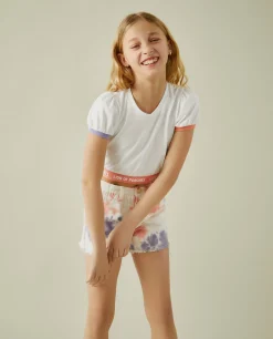 T-shirt cropped com manga balão