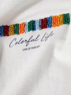 T-shirt de algodão com missangas