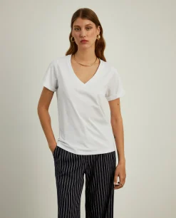 T-shirt de algodão decote em V