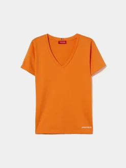 T-shirt de algodão decote em V