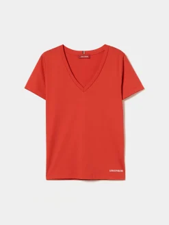 T-shirt de algodão decote em V