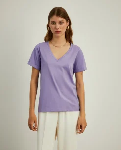 T-shirt de algodão decote em V