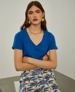 T-shirt de algodão decote em V