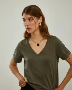 T-shirt de algodão decote em V