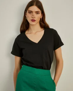 T-shirt de algodão decote em V