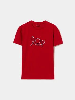 T-shirt manga curta com bordado LOP