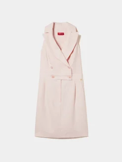 Vestido cintado com decote em trespasse