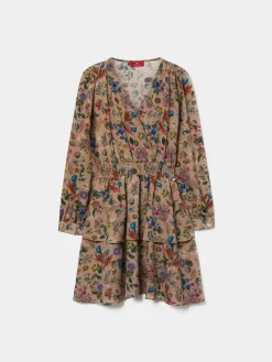 Vestido com estampado floral e decote em trespasse