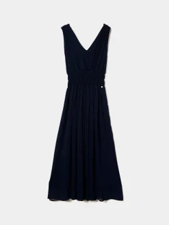 Vestido comprido plissado sem alças