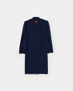 Vestido curto com laçada e mangas abalonadas