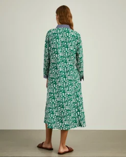 Vestido de linho e algodão com estampado abstrato
