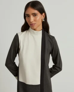 Vestido de malha color block manga comprida