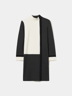 Vestido de malha color block manga comprida