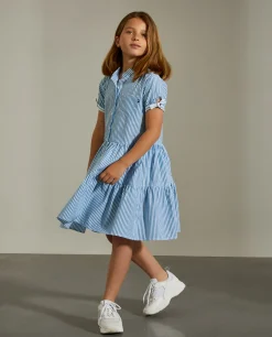 Vestido de manga curta às riscas