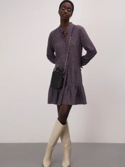 Vestido estampado com folho