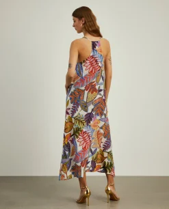 Vestido fluido de alças com padrão colorido