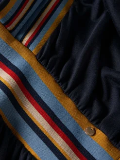 Vestido malha às riscas manga comprida