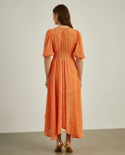 Vestido midi de manga curta com padrão