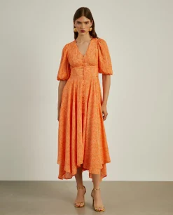 Vestido midi de manga curta com padrão