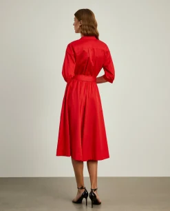 Vestido midi em algodão mangas abalonadas