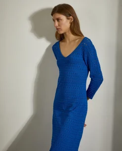 Vestido midi em malha aberta